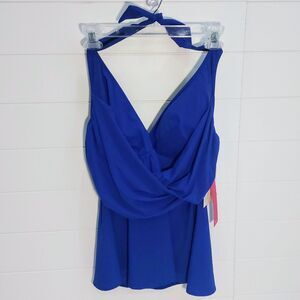 Gottex Halter Wrap Front Top Women's Size 16 Purple Shirred Padded Cups NEW!